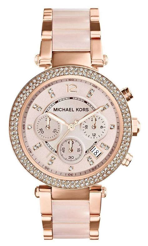 michael kors mk5896 women's parker watch with swarovski crystals|michael kors parker blush dial.